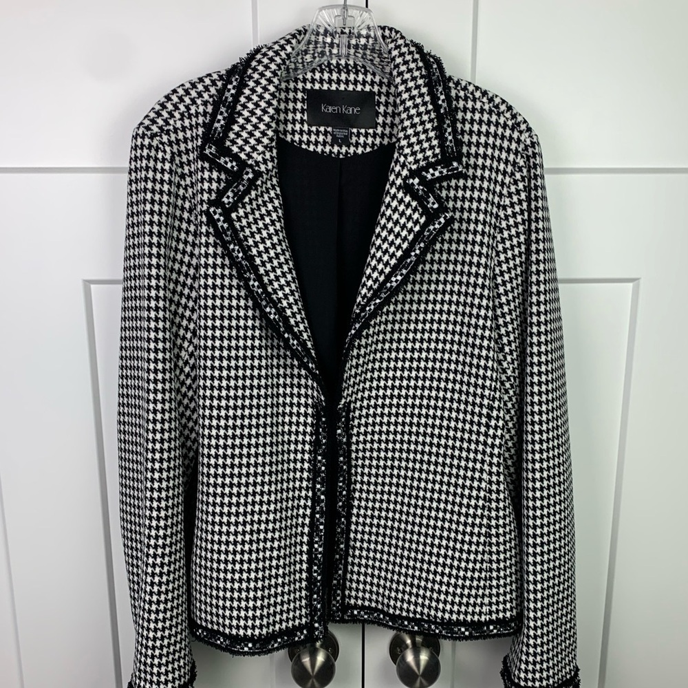 Karen Kane LARGE Black Houndstooth Blazer Jacket Academia Work Career Luxury